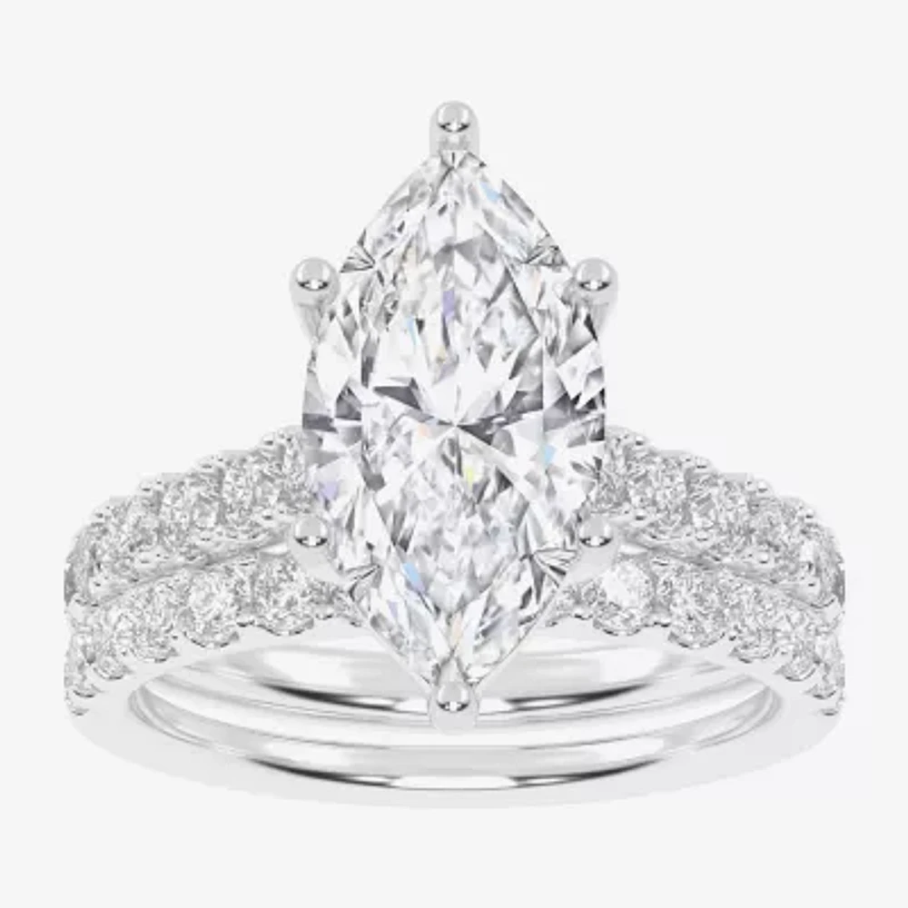 (G-H / Vs2-Si1) Womens 4 CT. T.W. Lab Grown White Diamond 14K Gold Marquise Side Stone Bridal Set