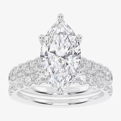 (G-H / Vs2-Si1) Womens 4 CT. T.W. Lab Grown White Diamond 14K Gold Marquise Side Stone Bridal Set