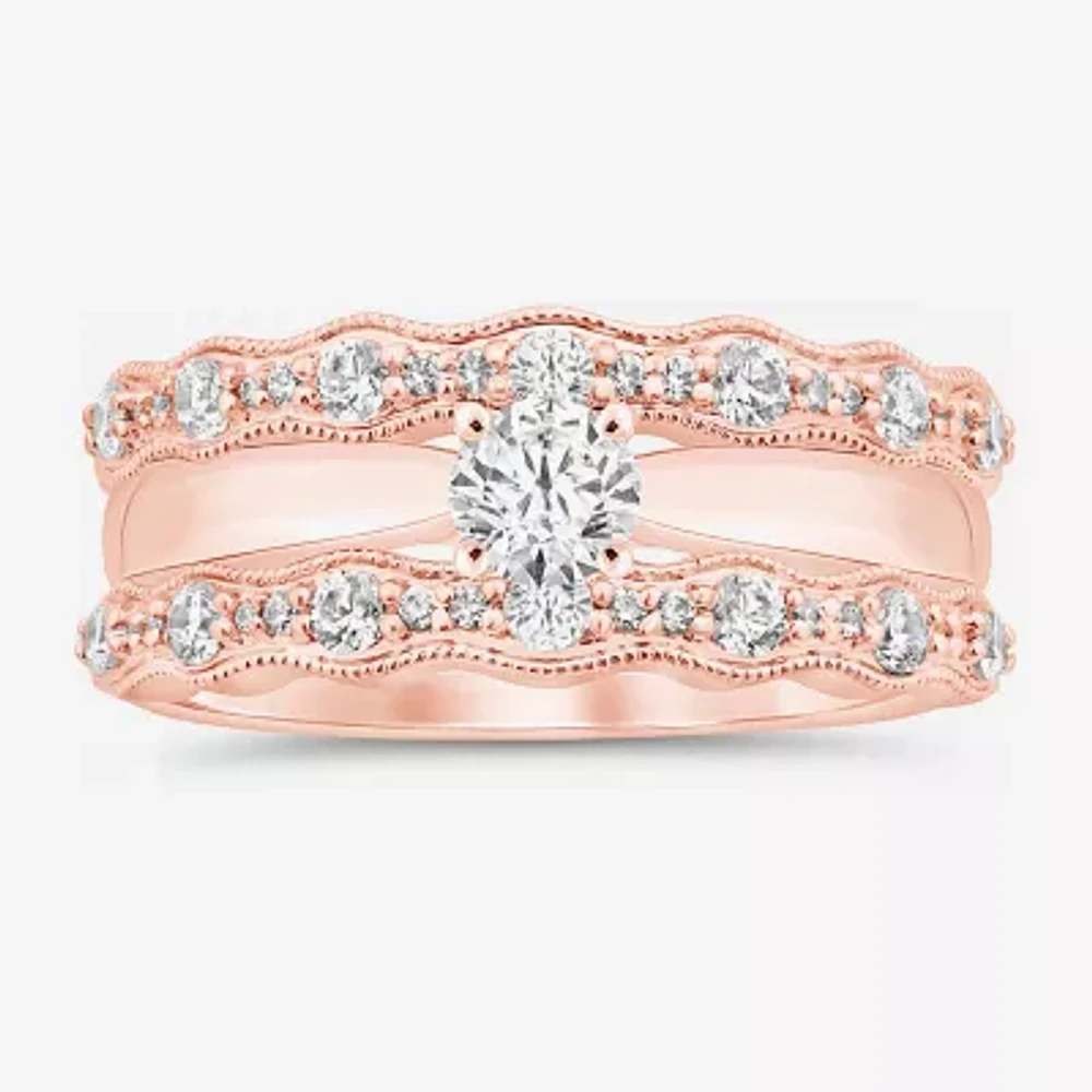 Womens 1/2 CT. T.W. Natural White Diamond 14K Rose Gold Ring Guard