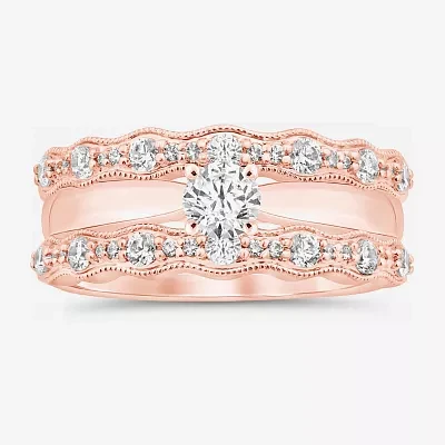 Womens 1/2 CT. T.W. Natural White Diamond 14K Rose Gold Ring Guard