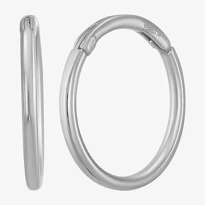14K White Gold 12mm Round Hoop Earrings
