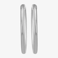 14K White Gold 12mm Round Hoop Earrings