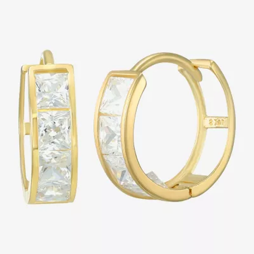 White Cubic Zirconia 14K Gold 13.5mm Round Hoop Earrings