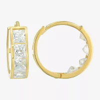 White Cubic Zirconia 14K Gold 13.5mm Round Hoop Earrings