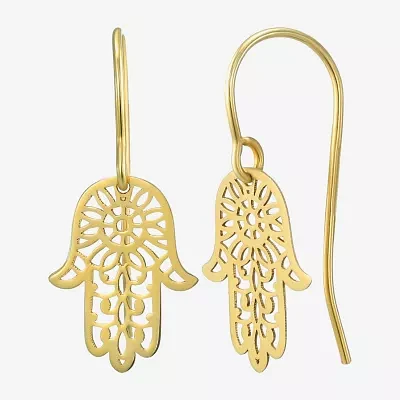 Womens 14K Gold Hamsa Drop Earrings