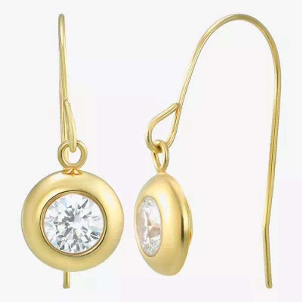 White Cubic Zirconia 14K Gold Round Drop Earrings