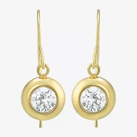 White Cubic Zirconia 14K Gold Round Drop Earrings