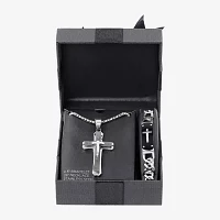 Mens 2-pc Stainless Steel Cross Necklace and ID bracelet Jewerly Set