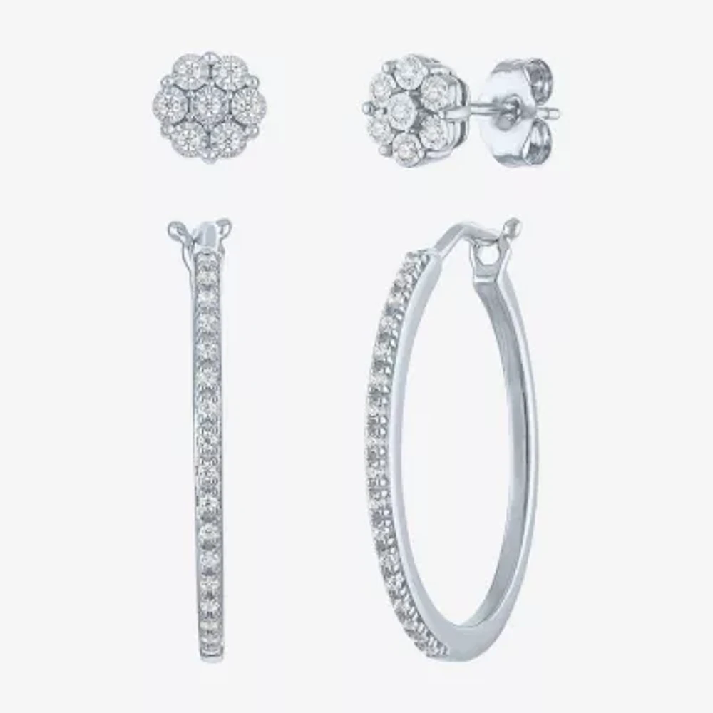 (G-H/I1-I2) 1/7 CT. T.W. Lab Grown White Diamond Sterling Silver Earring Set