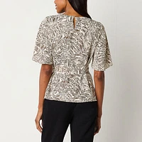 Liz Claiborne Womens Round Neck Elbow Sleeve Blouse