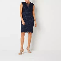 Jessica Howard Womens Lace Sleeveless Sheath Dress