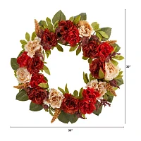 Nearly Natural 30in Harvest And Peony Faux Wreath