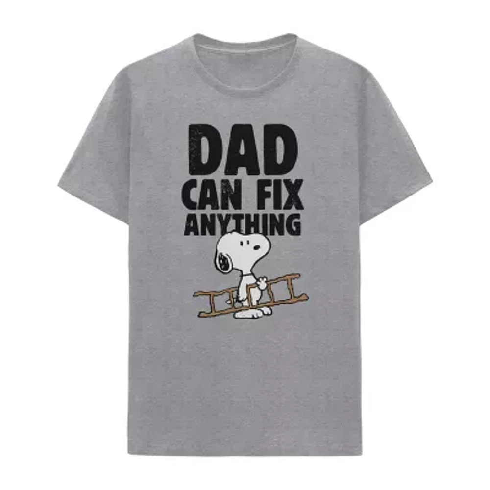 Mens Short Sleeve Peanuts Snoopy Dad Can Fix Anything Graphic T-Shirt