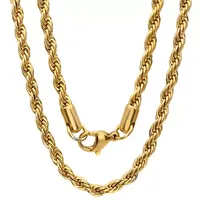 Steeltime 18K Gold Over Stainless Steel Stainless Steel 24 Inch Solid Rope Chain Necklace