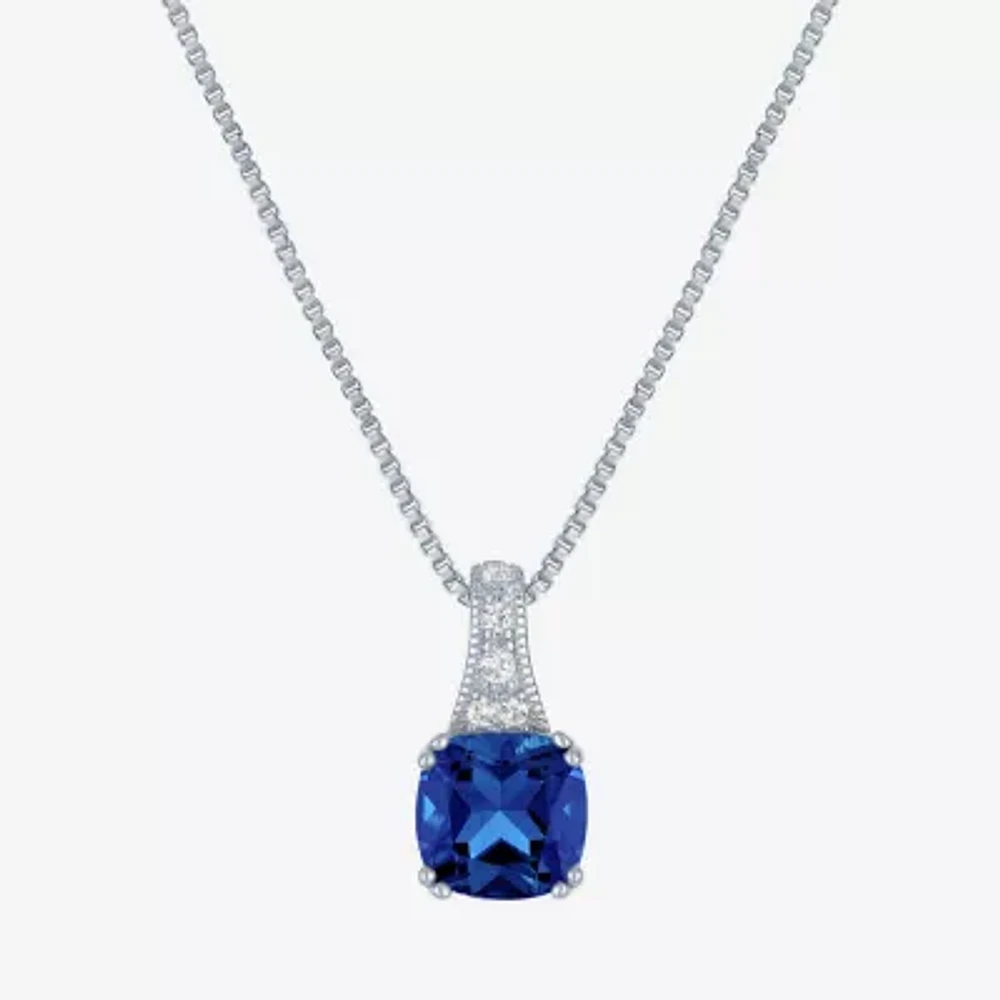 Gemstone Sterling Silver Cushion Pendant Necklace