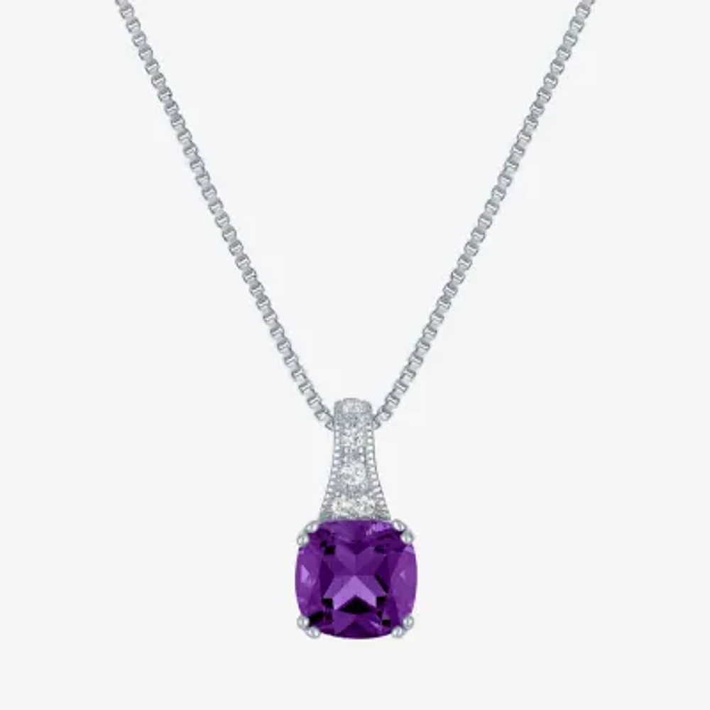 Gemstone Sterling Silver Cushion Pendant Necklace