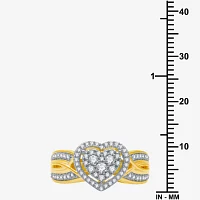 I Said Yes (H-I / I1) Womens 1/2 CT. T.W. Lab Grown White Diamond 14K Gold Over Silver Sterling Heart Side Stone Halo Engagement Ring