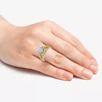 I Said Yes (H-I / I1) Womens 1/2 CT. T.W. Lab Grown White Diamond 14K Gold Over Silver Sterling Heart Side Stone Halo Engagement Ring