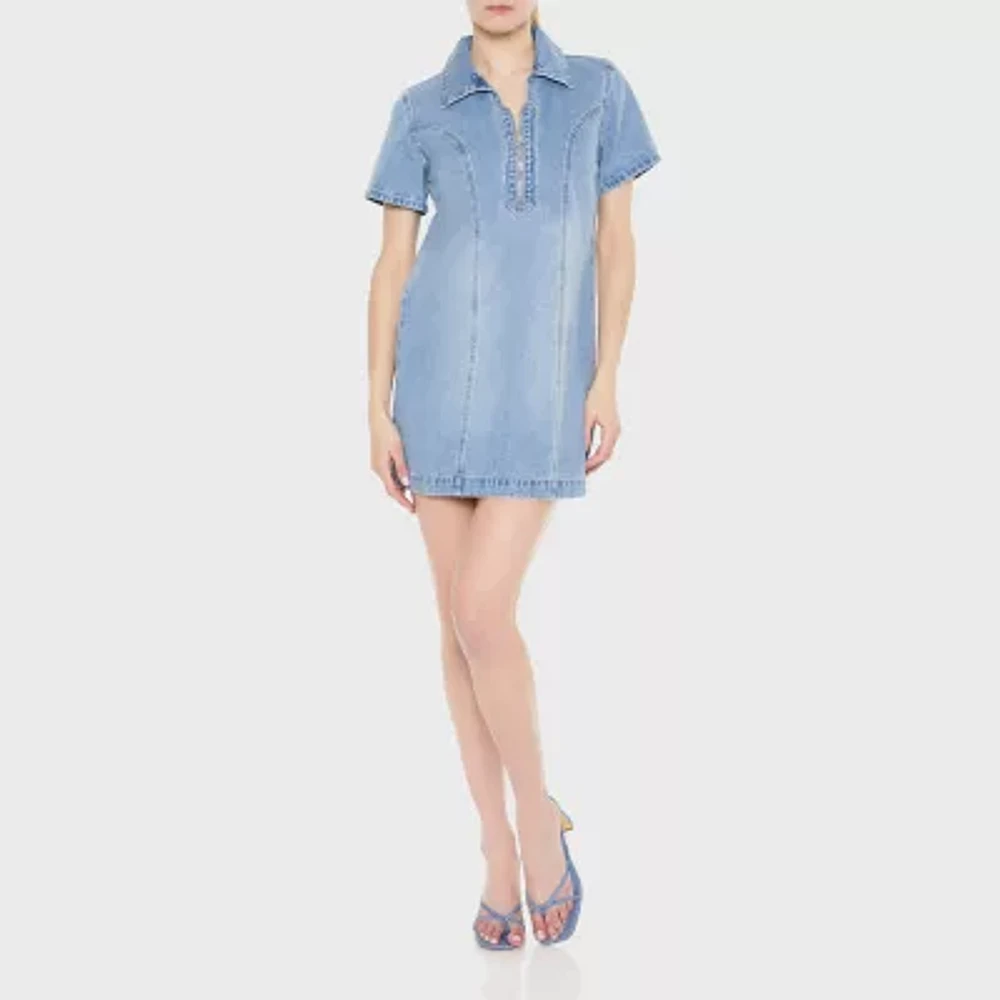 Forever 21 Denim Quarter Zip Womens Short Sleeve Bodycon Dress Juniors