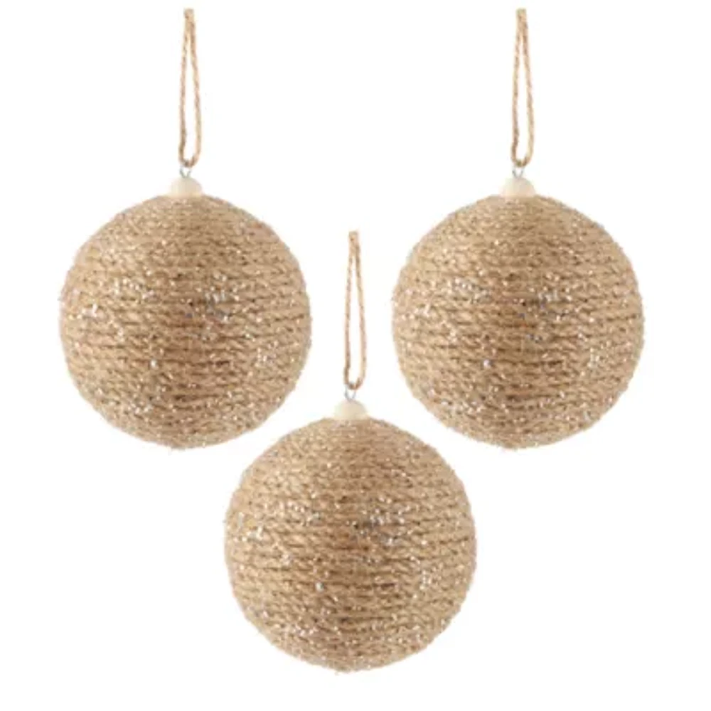 North Pole Trading Co. Brown Jute Balls Set 3-pc. Christmas Ornament