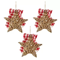 North Pole Trading Co. Wicker Star With Ribbon Set 3-pc. Christmas Ornament