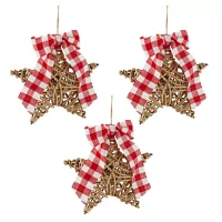 North Pole Trading Co. Wicker Star With Ribbon Set 3-pc. Christmas Ornament