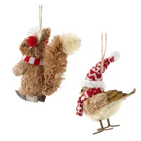 North Pole Trading Co. Sisal Bird And Squirrel Set 2-pc. Christmas Ornament