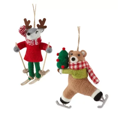 North Pole Trading Co. Skating Bear And Skiing Deer Set 2-pc. Christmas Ornament