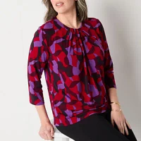 Liz Claiborne Womens Round Neck 3/4 Sleeve Blouse