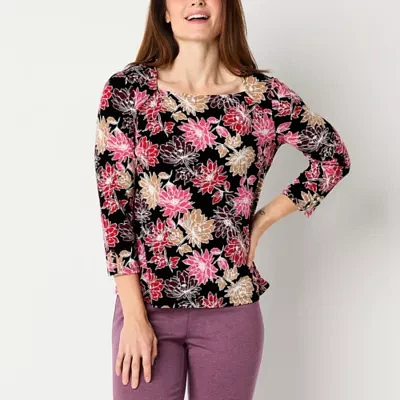 Liz Claiborne Womens Square Neck 3/4 Sleeve Blouse