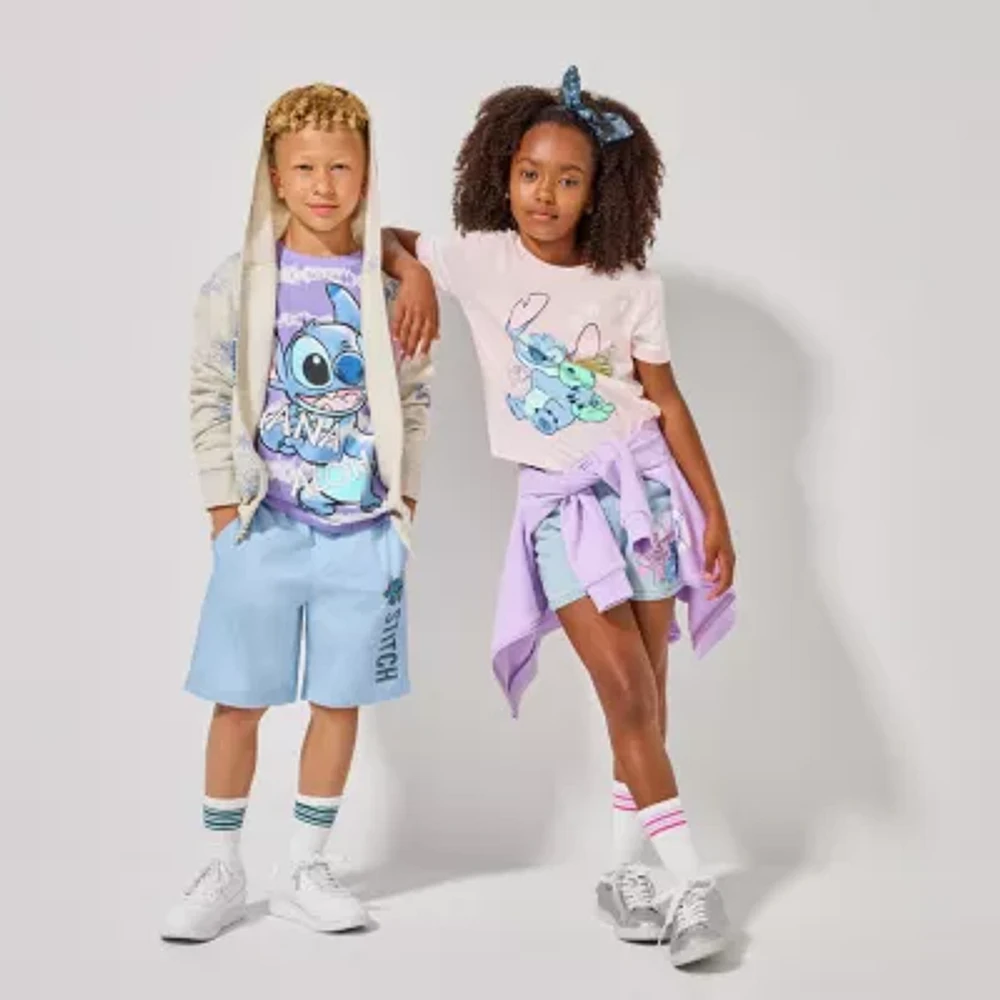Disney Collection Little & Big Boys Crew Neck Short Sleeve Stitch Graphic T-Shirt