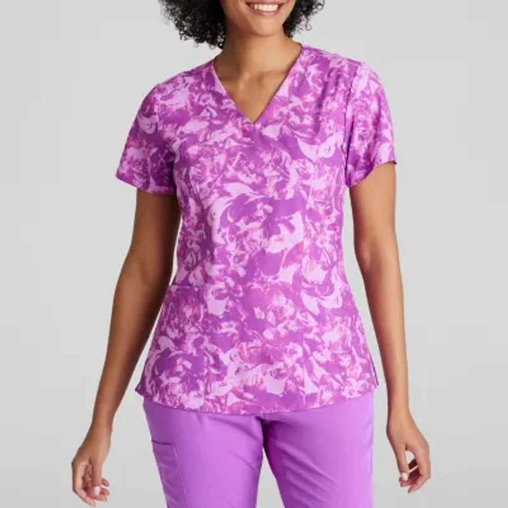 Barco One 5107 Thrive 4-Pocket Print Womens Plus Tall V Neck Moisture Wicking Short Sleeve Scrub Top