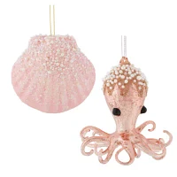 North Pole Trading Co. Pink Shell And Octopus Set 2-pc. Christmas Ornament