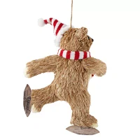 North Pole Trading Co. Sisal Large Skiing Bear Christmas Ornament