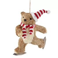 North Pole Trading Co. Sisal Large Skiing Bear Christmas Ornament