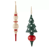 North Pole Trading Co. Wood Spindels Set 2-pc. Christmas Ornament