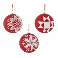 North Pole Trading Co. Red Balls With White Design Set 3-pc. Christmas Ornament