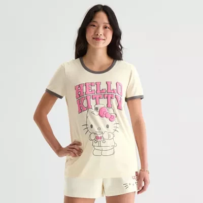 Juniors Womens Crew Neck Short Sleeve Hello Kitty Graphic T-Shirt