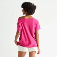 Juniors Womens Off the Shoulder Short Sleeve Hello Kitty Graphic T-Shirt