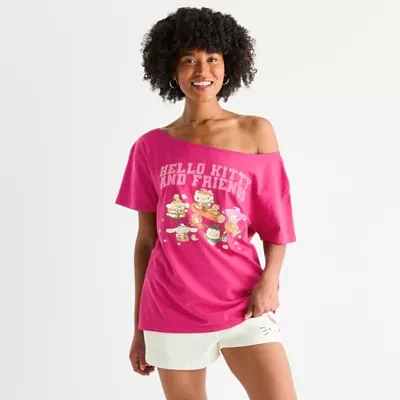 Juniors Womens Off the Shoulder Short Sleeve Hello Kitty Graphic T-Shirt