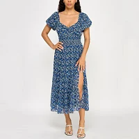 Trixxi Womens Short Sleeve Floral Midi Fit + Flare Dress Juniors