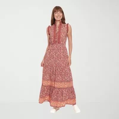 London Times Womens Sleeveless Floral Maxi Dress