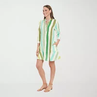 London Times Womens 3/4 Sleeve Striped Shift Dress