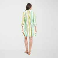 London Times Womens 3/4 Sleeve Striped Shift Dress