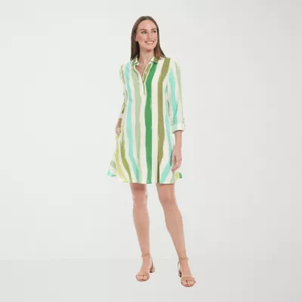 London Times Womens 3/4 Sleeve Striped Shift Dress