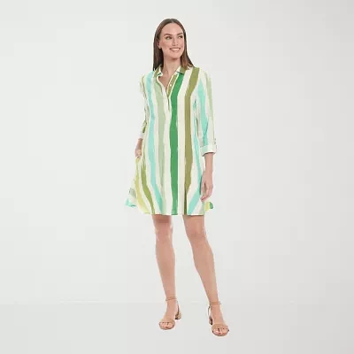 London Times Womens 3/4 Sleeve Striped Shift Dress