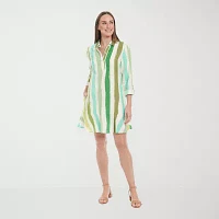 London Times Womens 3/4 Sleeve Striped Shift Dress