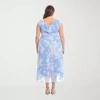 London Times Womens Sleeveless Floral Maxi Dress Plus
