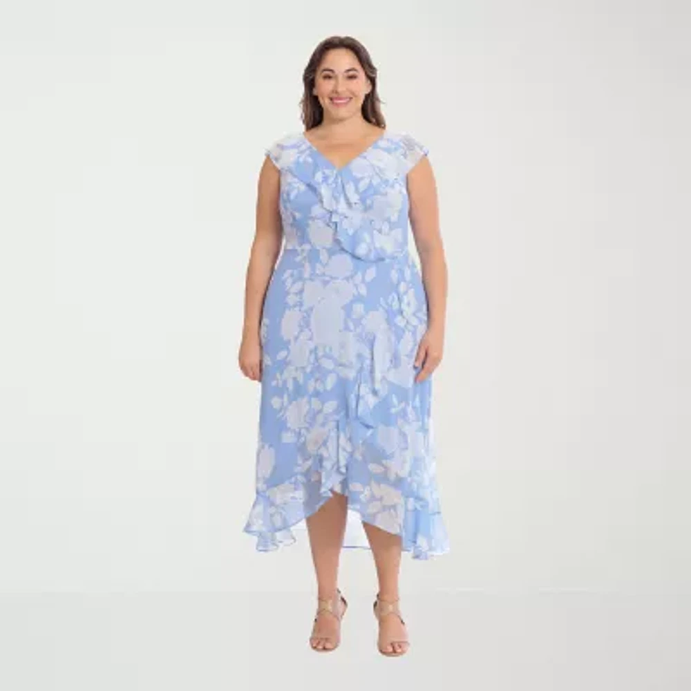 London Times Womens Sleeveless Floral Maxi Dress Plus
