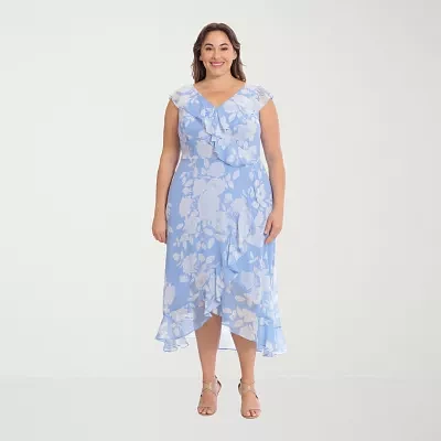 London Times Womens Sleeveless Floral Maxi Dress Plus